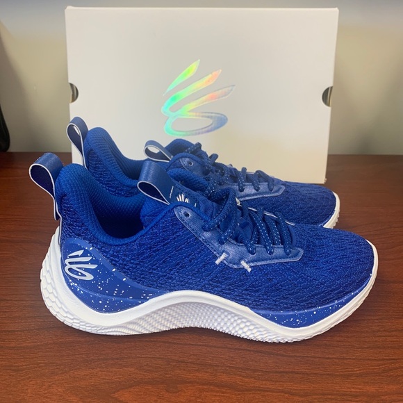 Unisex Steph Curry Flow 10 Under Armor team basketball shoes Blue With White Trm - Picture 8 of 12